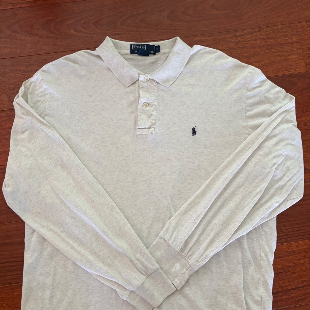 Polo Ralph Lauren Mens Long Sleeve Polo Shirt Size L Gray Cotton Pony Logo